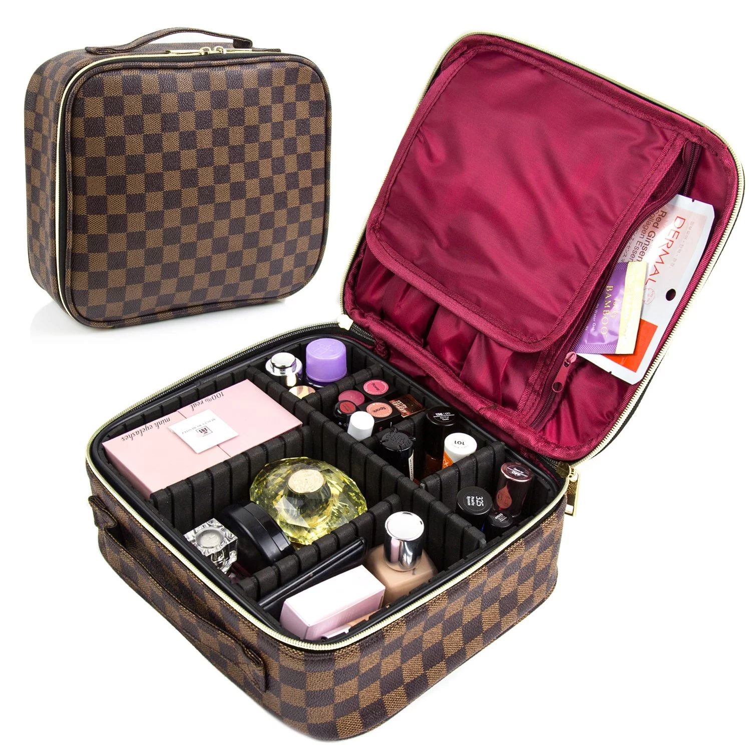 T.SHEEP Checkered Makeup Organizer Cosmetic Bags Woman Portable Toiletry Travel Bag with Adjustab... | Walmart (US)