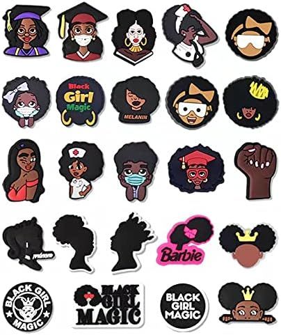 24pcs Fashion Black Girl Shoe Charms for Boy Girl Women for Decoration of Croc Shoes and Bracelet... | Amazon (US)