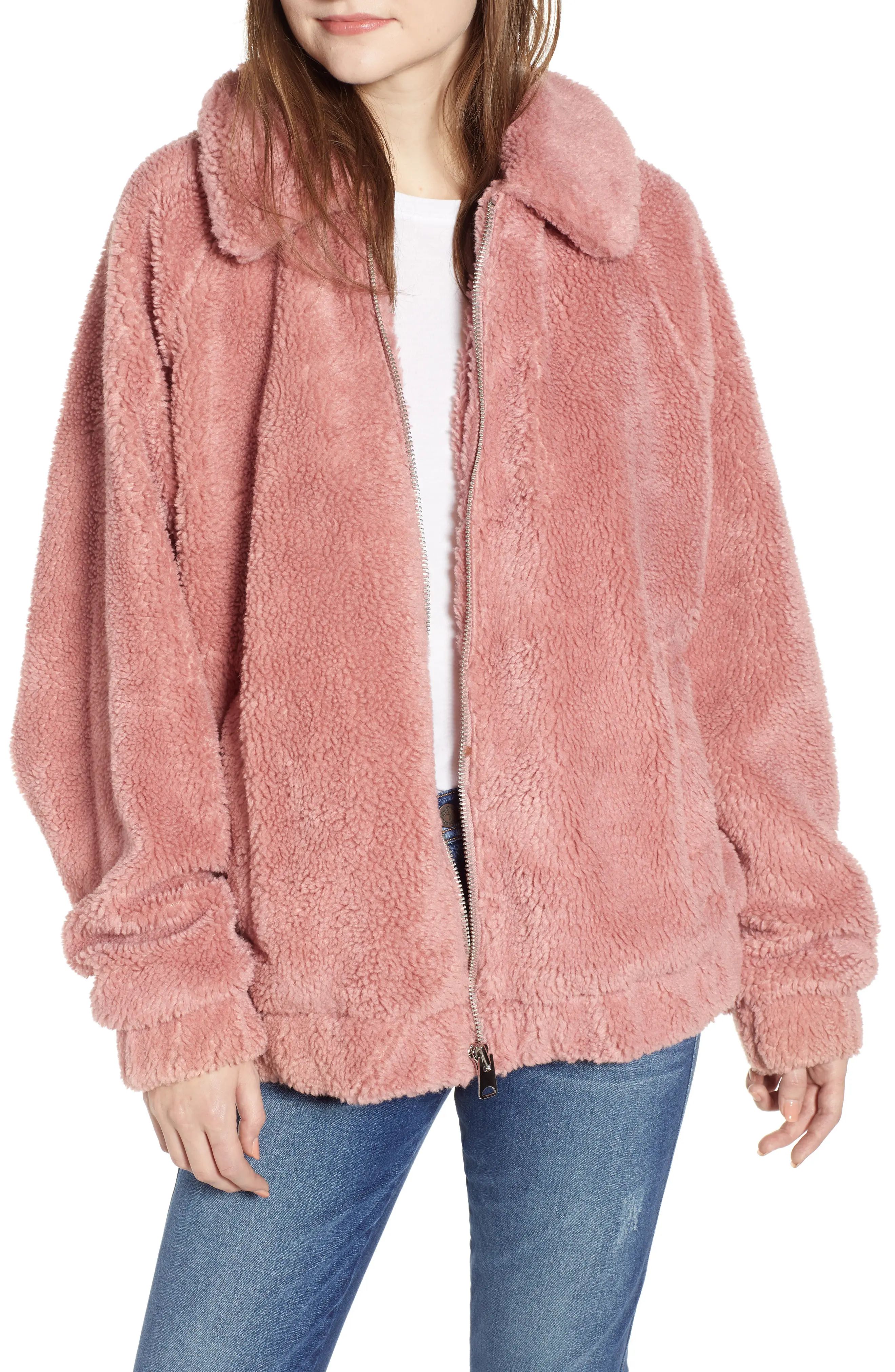 Women's Bdg Urban Outfitters Batwing Teddy Fleece Jacket, Size X-Small - Pink | Nordstrom