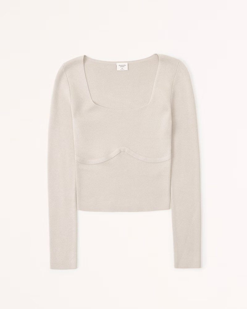 Long-Sleeve Portrait Neck Corset Top | Abercrombie & Fitch (US)