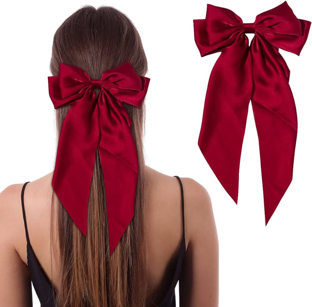 Silky Bow Hair Barrettes Jumbo Bow Clip with Tails Hair Bow Clip For Woman Girls Satin Hair Barre... | Amazon (US)