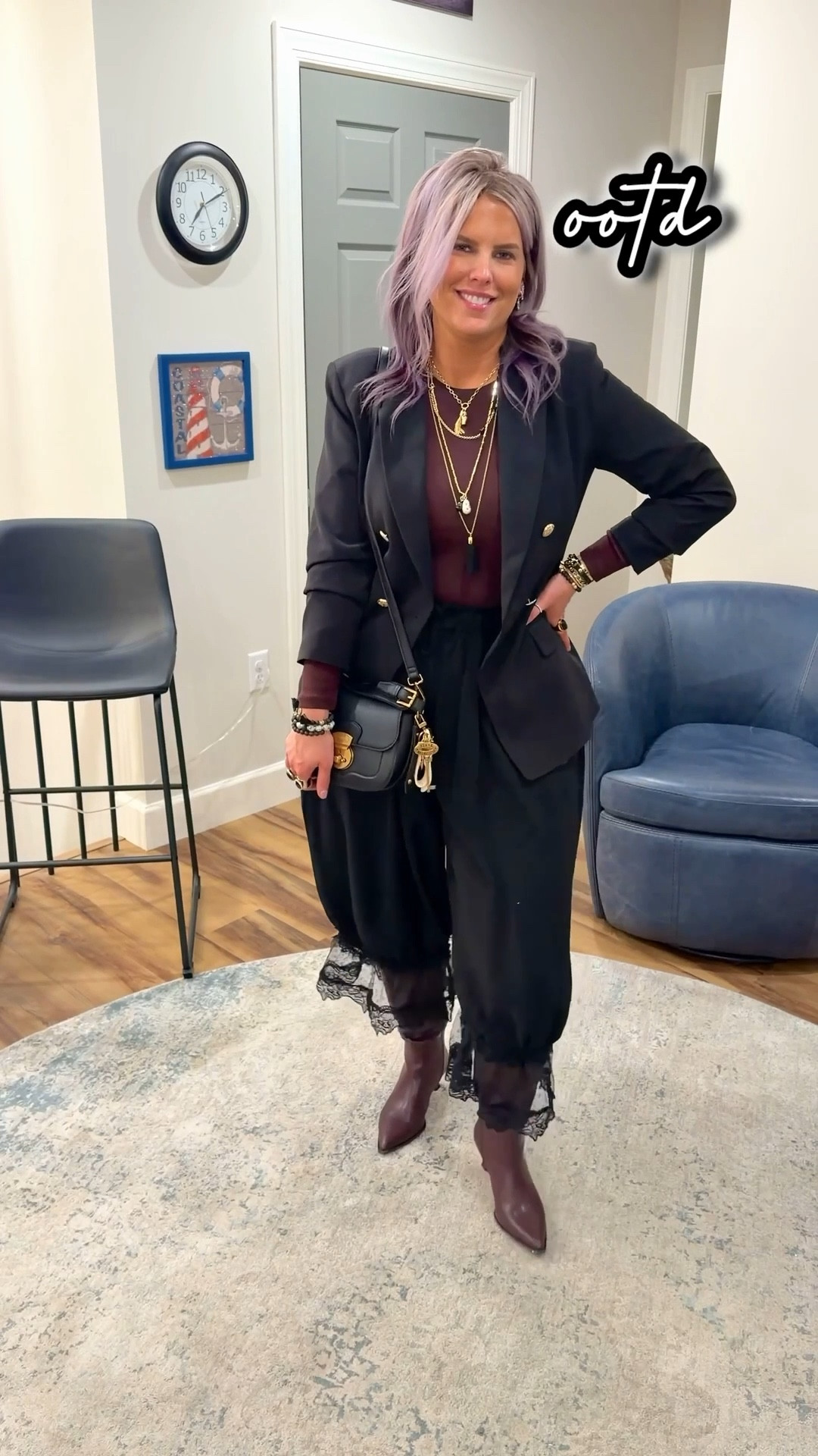 ✔️Black Long Bloomers with Lace 〰️ size large (run big, size down)
@amazonfashion @tarse_official
✔️Wine Knee High Boots 〰️ TTS wearing wide calf (my calves = 16”)
@walmartstyle 
✔️J. Crew gold & black layered necklaces (two sets of two) 
⛔️CLEARANCE! plus extra 60% off!

Linked similar but originals from: 
✔️Wine Fitted Top @targetstyle 
✔️Black saddle bag, gold accents, bag charms @stevemadden
✔️Black Double Breasted Blazer with gold buttons @walmartstyle  ✔️Black Boho Bracelets - Victoria Emerson
 ✔️Black Statement Rings @walmartstyle & Victoria Emerson


gold buttons, black blazer, double breasted blazer, black pants, capri pants, capris, flowy pants, bloomers, bloomer pants, long bloomers, lace, lace bloomers, knee high boots, tall boots, burgundy, wine, burgundy boots, wine boots, maroon boots, maroon, wide calf, wide calf boots, gold jewelry, tassle jewelry, long necklace, gold necklace, layered necklaces, tarse, amazon, drawstring, flowy pants, linen, faux bodysuit, bodysuit, long sleeve shirt, ribbed shirt, crewneck shirt, walmart, target, maroon, burgundy, wine, top, fitted top, boho bracelets. stone, bracelet stack, black bracelet stack, necklace stack, saddle bag, shoulder bag, black bag, gold accents, steve madden, bag charms, fitted tee, casual workwear, date night, girl's night
#walmart #walmartfashion #walmartstyle  walmart fashion, walmart style, walmart outfit, walmart look, walmart fashion, found it at walmart, walmart fashion finds, walmart summer, walmart winter, walmart fall, walmart spring, walmart new arrivals, walmart outfit, walmart outfit inspo, walmart outfit inspiration, walmart curves, walmart curvy, curvy walmart, midsize walmart, walmart midsize, walmart ootd, walmart shopping, new at walmart  #under20 #under30 #under40 #under50 #under60 #under75 #under100 #affordable #budget #inexpensive #size14 #size16 #size12 #medium #large #extralarge #xl #curvy #midsize #pear #pearshape #pearshaped budget fashion, affordable fashion, budget style, affordable style, curvy style, curvy fashion, midsize style, midsize fashion 

#LTKOver40 #LTKWorkwear #LTKMidsize