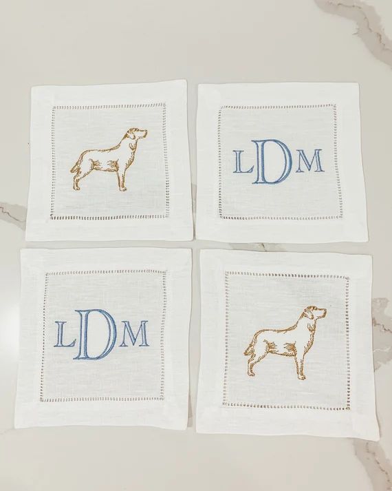 Embroidered Cocktail Napkins  Monogram and Golden Retriever / | Etsy | Etsy (US)