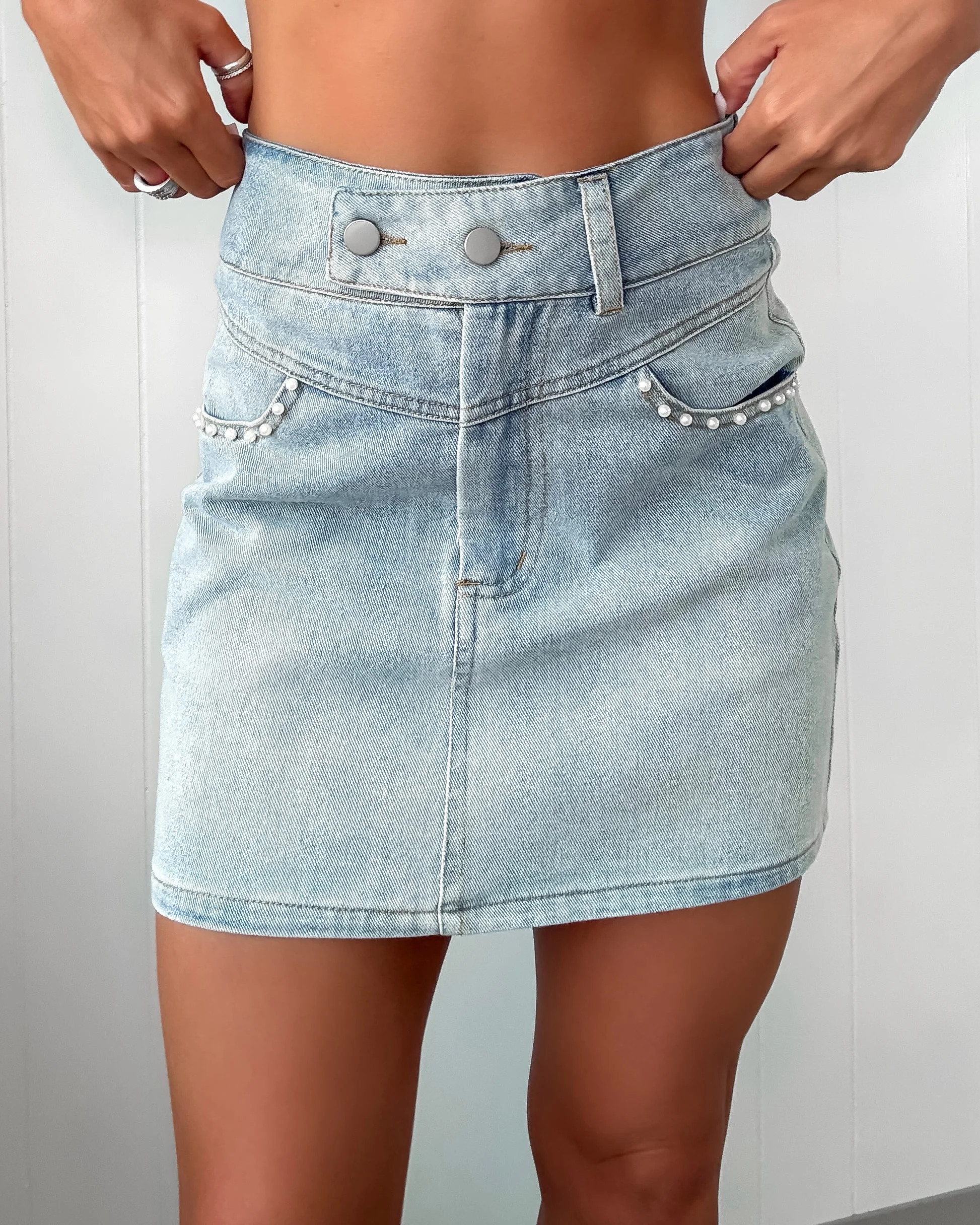 Denim & Dainty Mini Skirt - Light Wash | Bar T Boutique