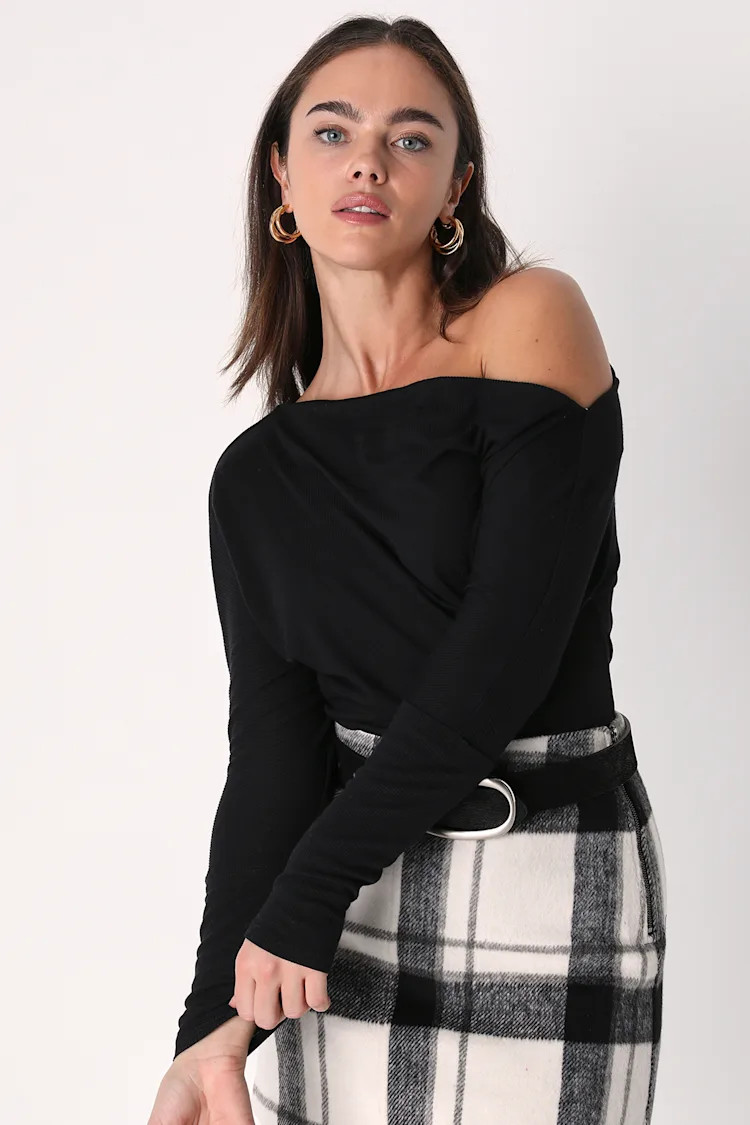 Cheek to Chic Black One-Shoulder Long Sleeve Top | Lulus (US)