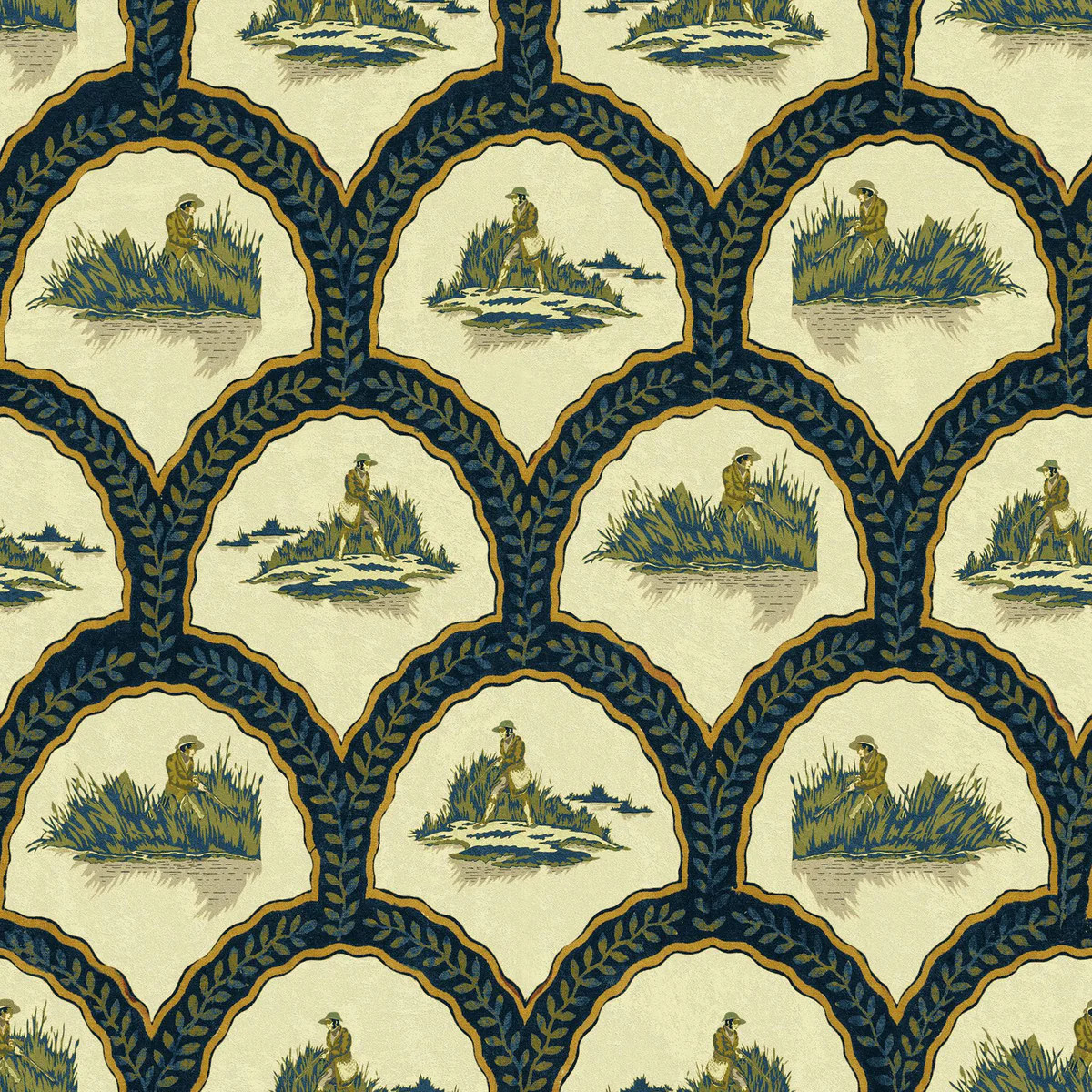 Mindthegap The Hunter Pale Green Green/Blue/Yellow/Taupe Wallpaper | DecoratorsBest