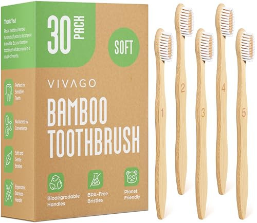 VIVAGO Bamboo Toothbrushes 30 Pack - BPA Free Soft Bristles Toothbrushes, Eco-Friendly, Natural Wooden Toothbrush | Amazon (US)