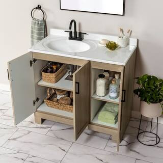 Oakley 37 in. Single Sink Beige Oak Bath Vanity with White Cultured Marble Top (Assembled) | The Home Depot