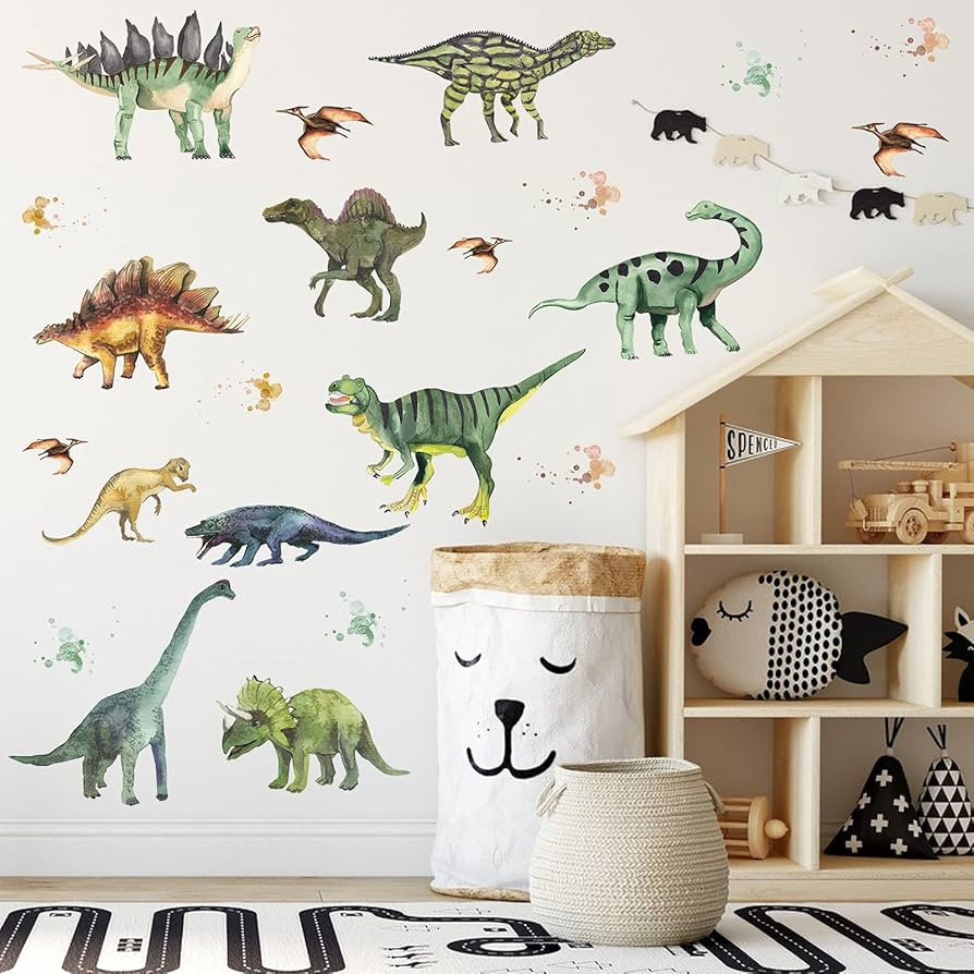 14Pcs Dinosaurs Wall Stickers, Removable Forest Dinosaur Wall Decals Waterproof Dino Animal Decor... | Amazon (US)