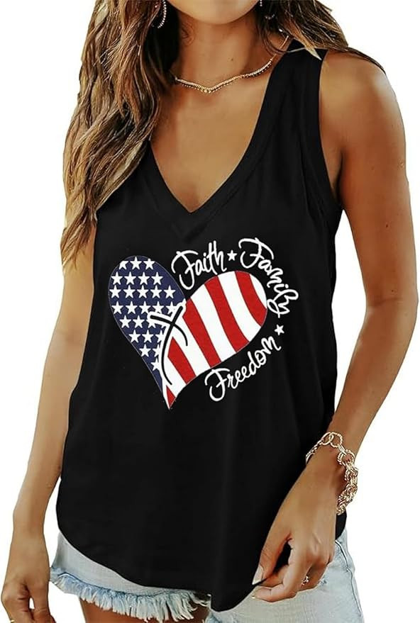 Butovek Women American Flag V Neck Tank Top 4th of July Sleeveless Summer Top Patriotic Graphic T... | Amazon (US)