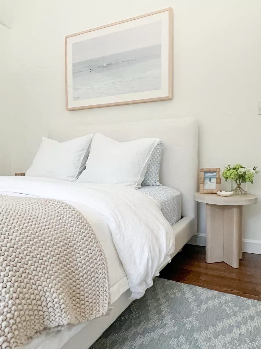 My guest room refresh is slowly but surely coming along! 
-
coastal home decor, coastal style, coastal nightstands, light wood nightstands, round side tables, small side tables, coastal bedroom furniture, beach house bedroom decor, beach house furniture, neutral bedroom, bedroom ideas, upholstered bed, queen size bed, pottery barn beds, platform beds, guest room decor, linen duvet cover, amazon duvet cover, white duvet cover, amazon down comforter, white linen pillow shams, duvet set, coastal artwork, artwork over bed, large artwork, beach artwork, ocean artwork, nightstand decor, side table decor, woven picture frames, amazon picture frames, marble ring dish, white quilts, pottery barn quilts, coastal bedding, white bedding

#LTKHome