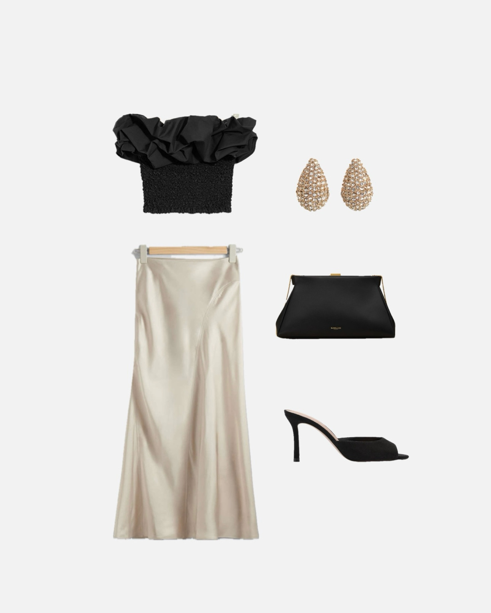 #absatzmules #satinrock #beigesatinrock #schwarzestopmitvolants #volants #elegant #strassohrringe #clutch #clutchschwarzgold

#LTKdeutschland #LTKbag #LTKshoes