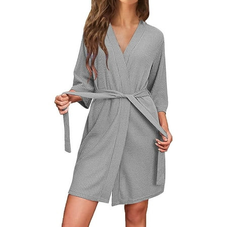 GENGING Robes for Women Fashion Women Trendy Solid Long Sleeve V-Neck Sashes Pokets Bandage Dress Nightgowns | Walmart (US)