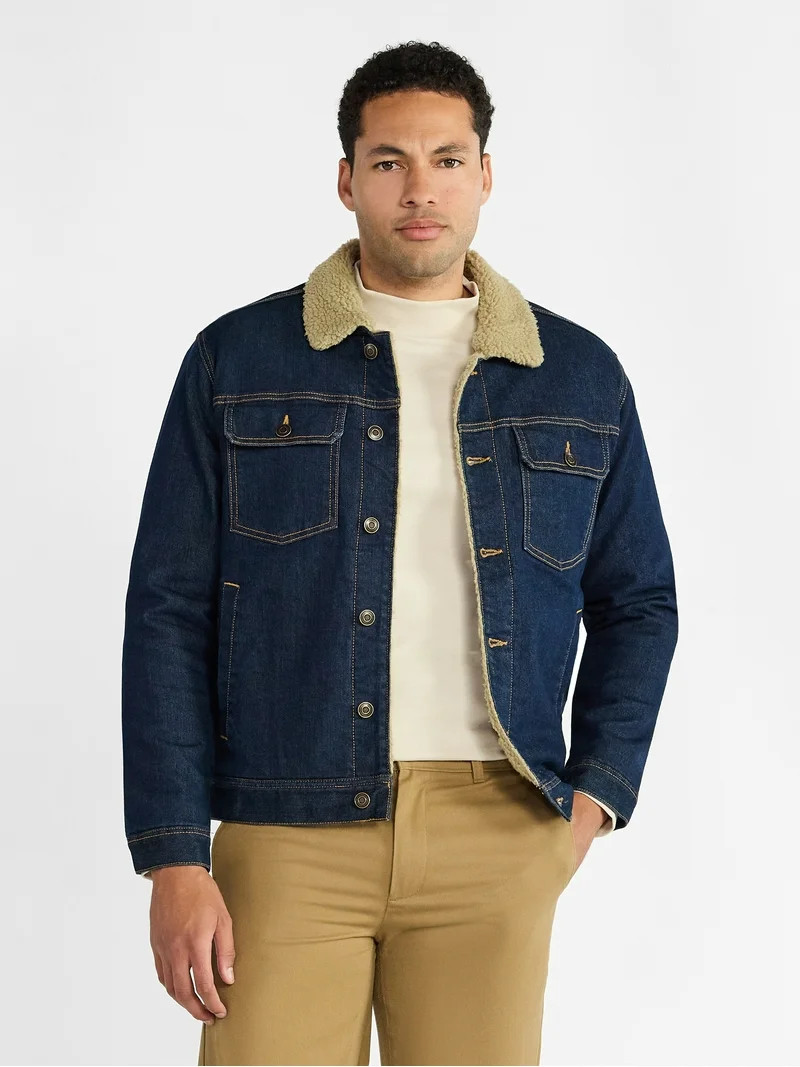 George Men's and Big Men's High Pile Denim Trucker Jacket, Size S-3XL | Walmart (US)