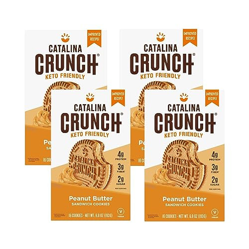 Catalina Crunch Keto Cookies Peanut Butter Flavor - Low Carb, Low-Sugar Snacks - Pack of 4 | Amazon (US)
