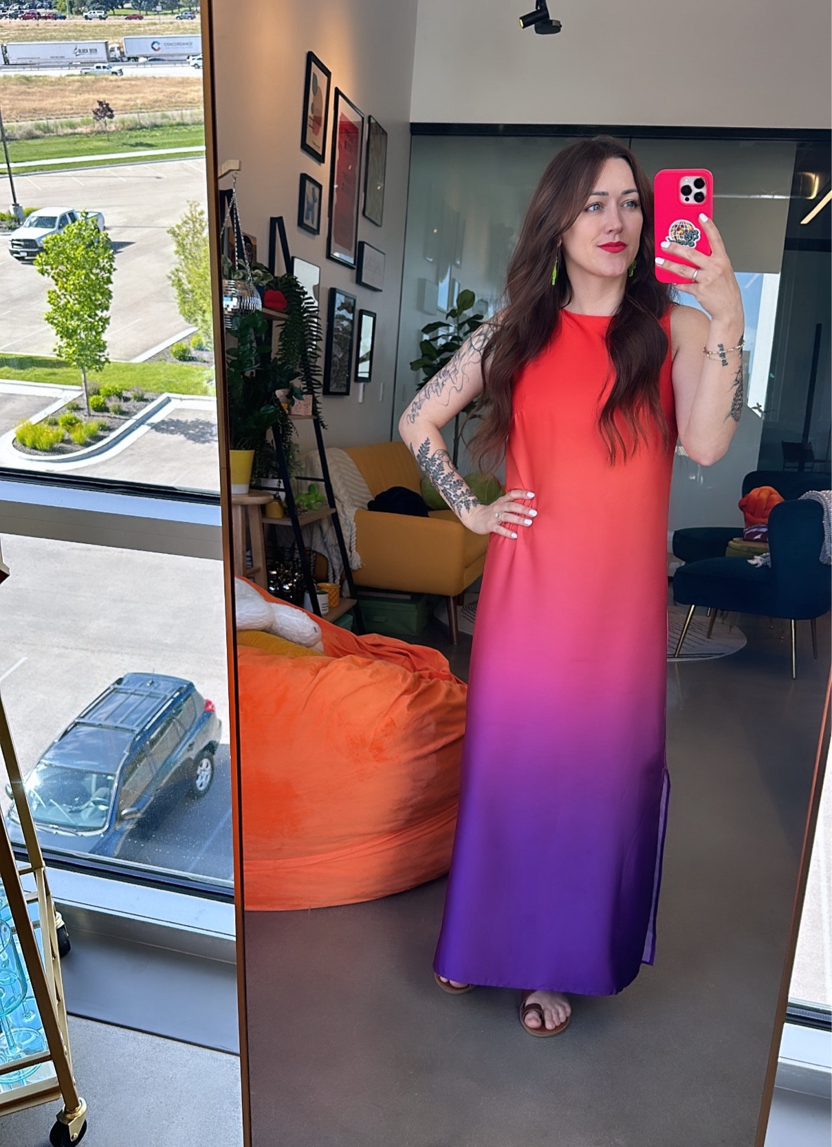 Orange and purple satin sunrise full length maxi dress 

#LTKSeasonal #LTKStyleTip #LTKFindsUnder50