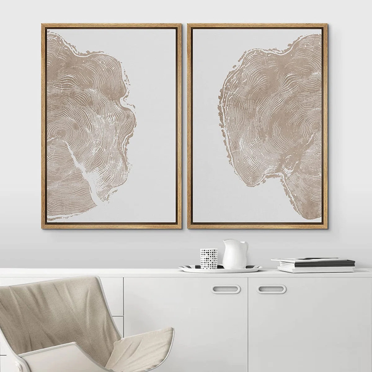 Pastel Tan Unique Wood Tree Ring Neutral Modern Organic Framed Canvas 2 Pieces Print Wall Art Dec... | Wayfair North America