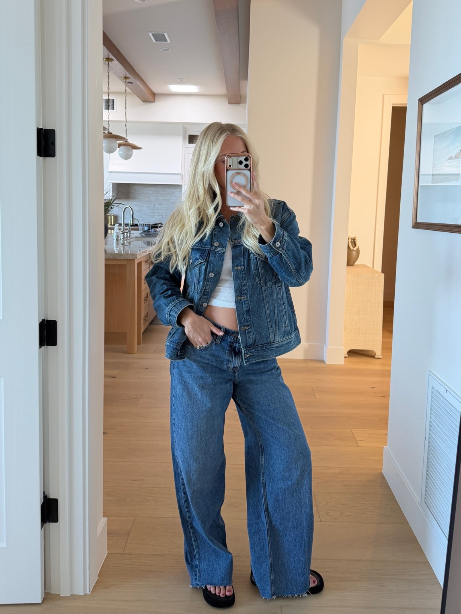 Code AFKATHLEEN for 20% off $125+! Wearing a medium in tee & jacket (medium wash), 29 reg in jeans- color medium wash (sized up for pregnancy), shoes are tts! #kathleenpost

Bump friendly, maternity outfit, casual chic, comfy but cute look, errands outfit, denim on denim

#LTKootd #LTKSaleAlert #LTKBump