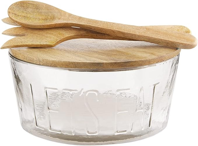 Mud Pie Glass Salad Bowl, Let's Eat, Clear, 4.5" x 10" dia | Amazon (US)