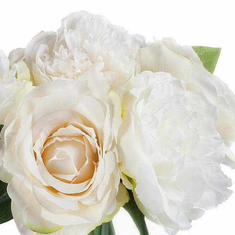 Enova Home Artificial Cream Hydrangea Rose and Peony Mixed Silk Flowers in Clear Glass Vase with ... | Walmart (US)
