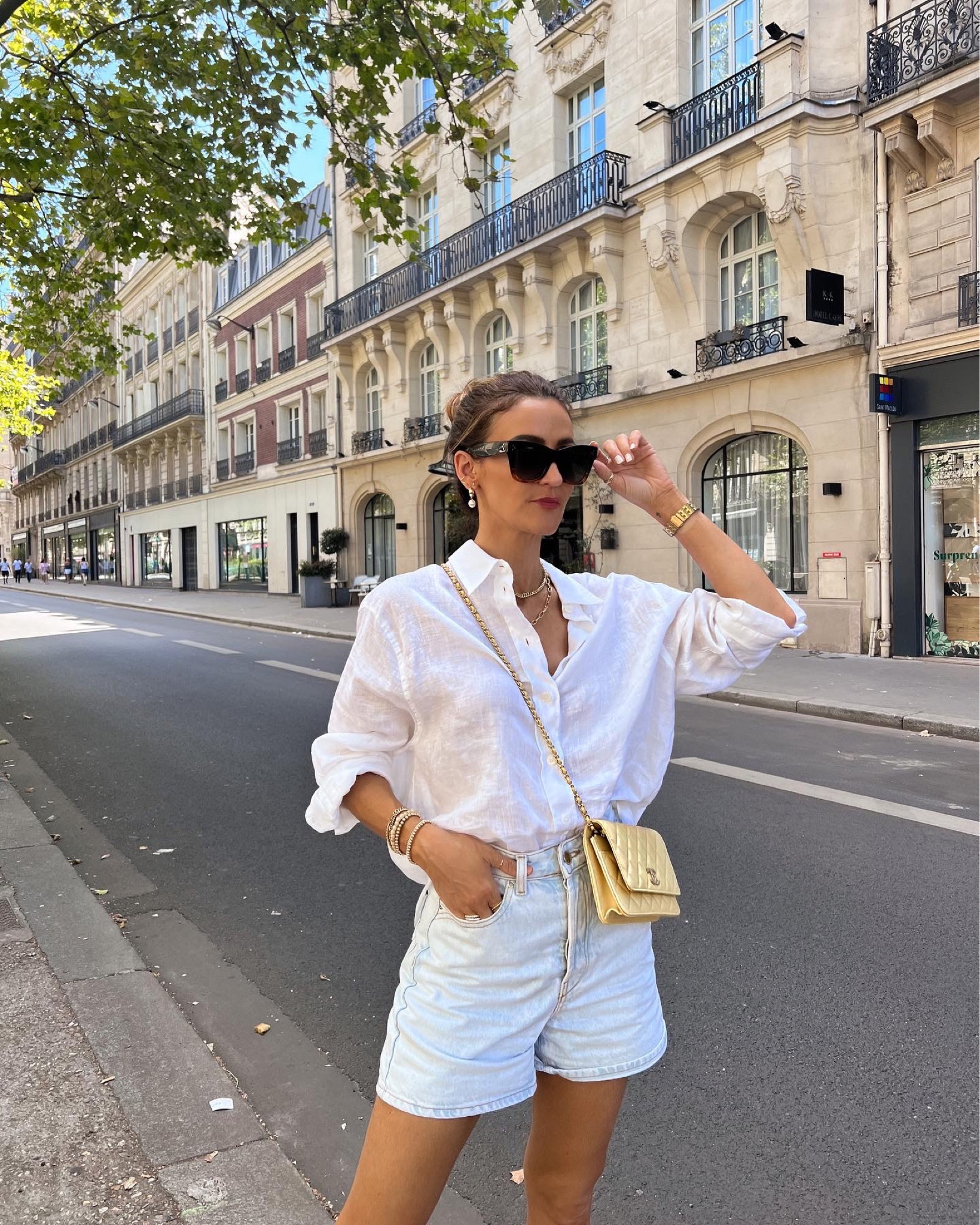 Late Summer/Early fall outfit
White button down
Long denim shorts
Chanel WOC 

#LTKstyletip #LTKSeasonal #LTKitbag
