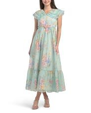 Oversized Collar Floral Maxi Dress With Belt | TJ Maxx