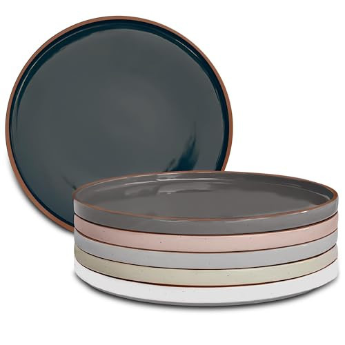 Mora Ceramic Flat Dinner Plates Set of 6, 10.5 in High Edge Dish Set - Microwave, Oven, and Dishwasher Safe, Scratch Resistant, Modern Dinnerware- Kitchen Porcelain Serving Dishes - Assorted Neutrals | Amazon (US)