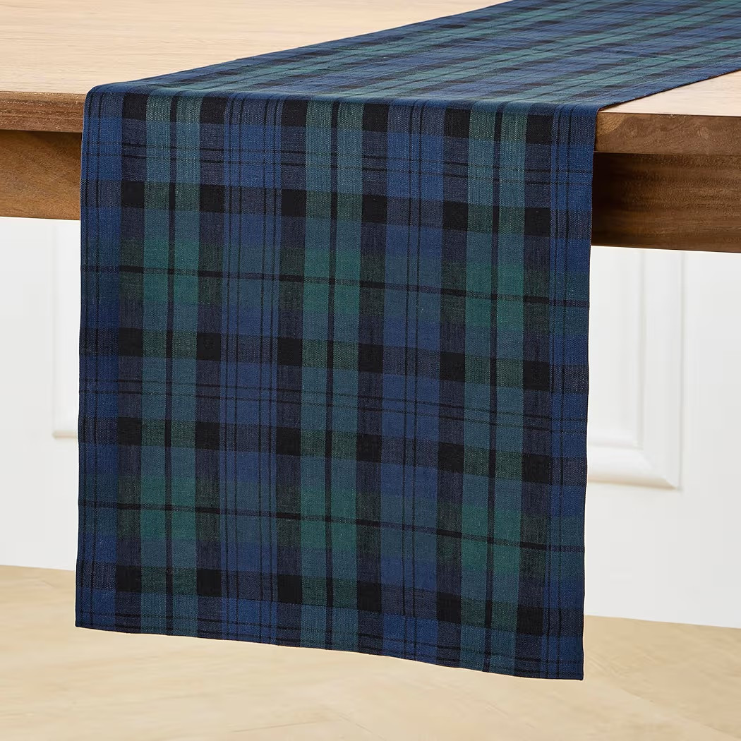 Solino Home Linen Blackwatch Table Runner 90 Inches Long - 100% Pure Linen Blue and Green Christm... | Amazon (US)