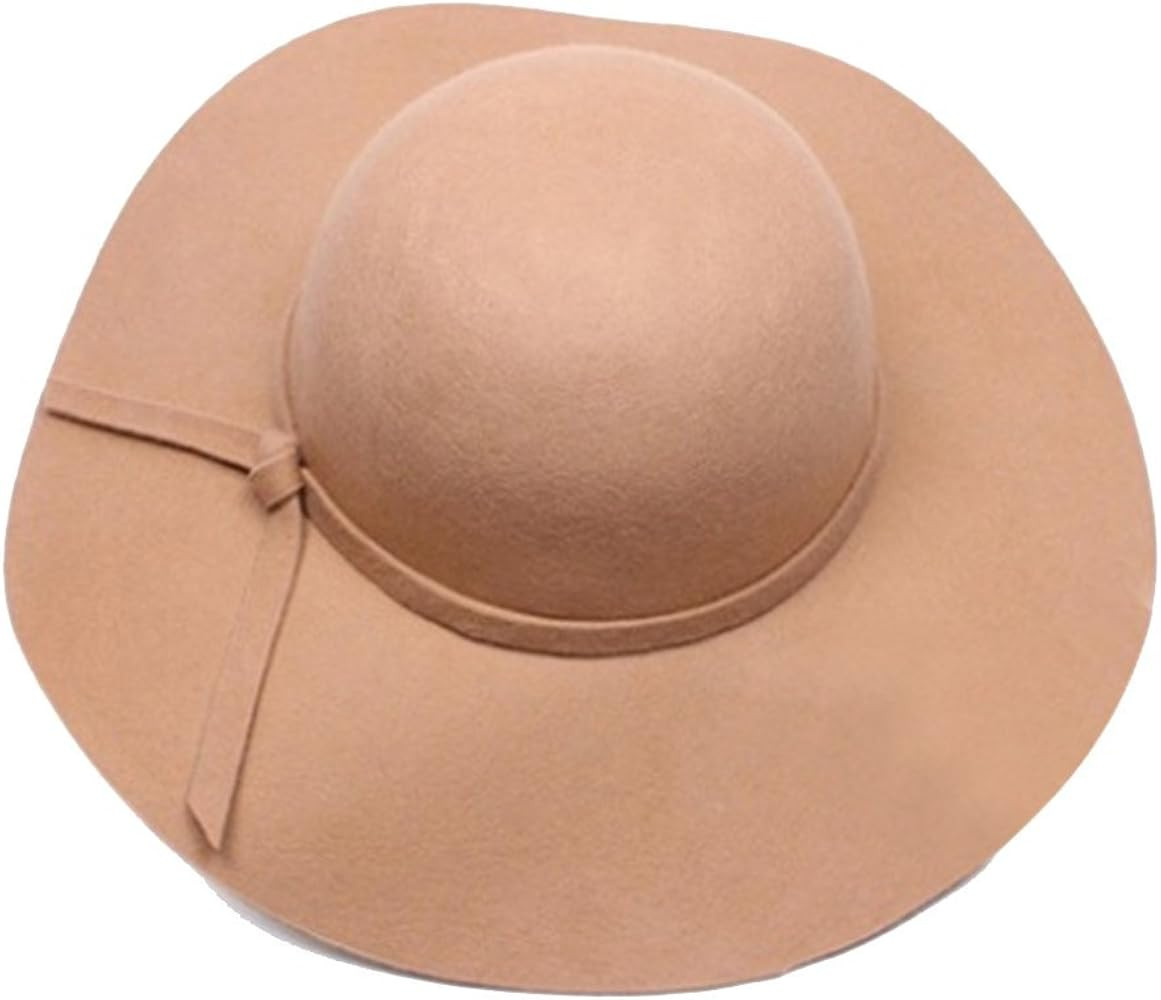 Dis_show Women Retro Wool Blend Sun Hat Floppy Wide Brim Summer Beach Hat | Amazon (US)