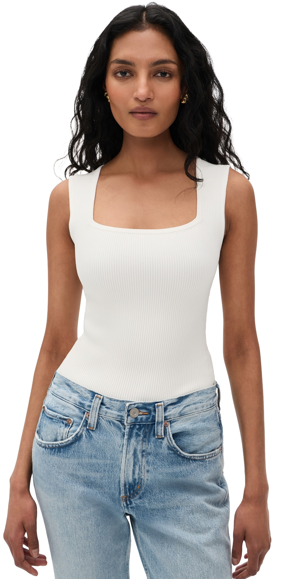 DL1961 Square Neck Instasculpt Rib Top White M | Shopbop
