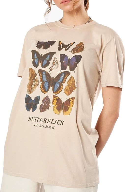 MISSACTIVER Women's Round Neck Butterfly Print Tshirt Short Sleeve Casual Loose Butterflies Tee T... | Amazon (US)