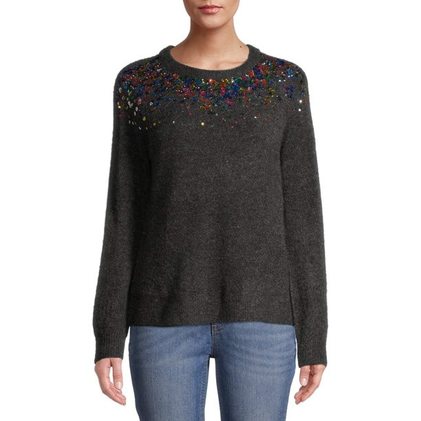 Heart N Crush Women's Rainbow Sequin Sweater | Walmart (US)