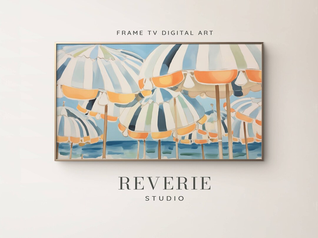 Summer Frame TV Art, Beach Muted Toned Modern Frame TV Art, Coastal Art for Frame TV, Boho Umbrel... | Etsy (US)