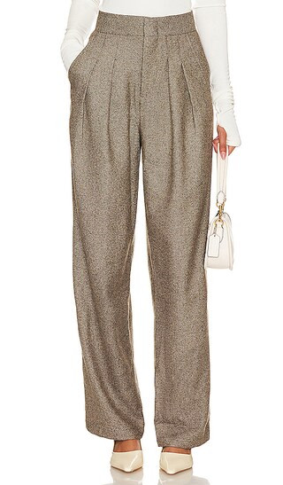 Wick Double Pleat Trouser in Brown | Revolve Clothing (Global)