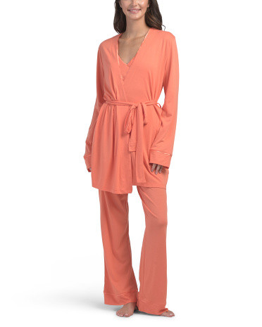 3pc Pima Cotton Blend Camisole Robe And Pants Pajama Set | TJ Maxx