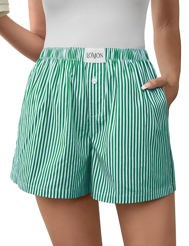 Lomon Boxer Shorts for Women Summer Gingham Pajamas 2026 Lounge Sleep Pj Plaid Shorts Y2K Beach B... | Amazon (US)