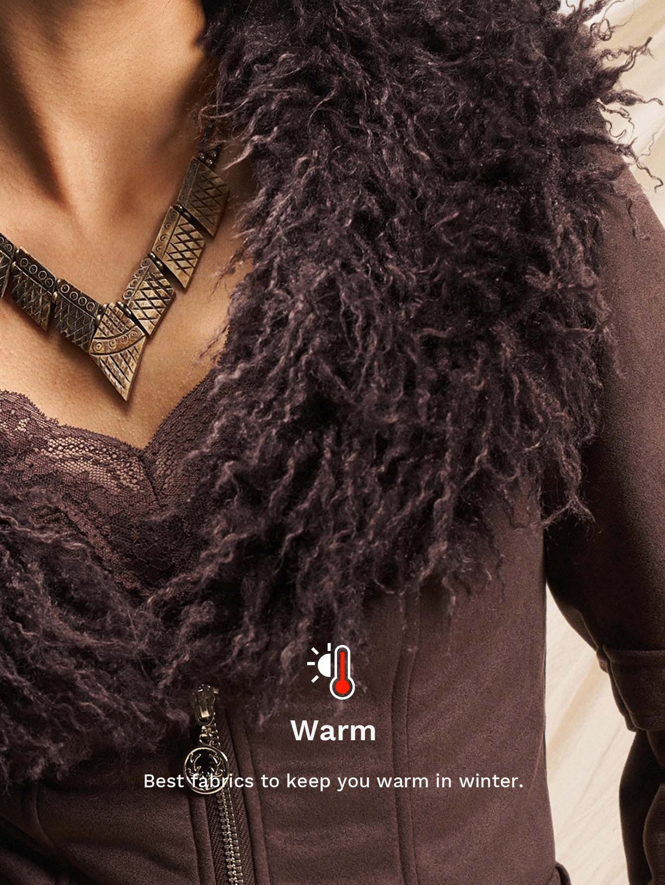 Easelle Vintage Western Style Coffee Color Fuzzy Women's Regular Zip-Up Jacket Spliced Fur Collar For Warmth And Comfort Brown Top Women's Winter Coat | SHEIN