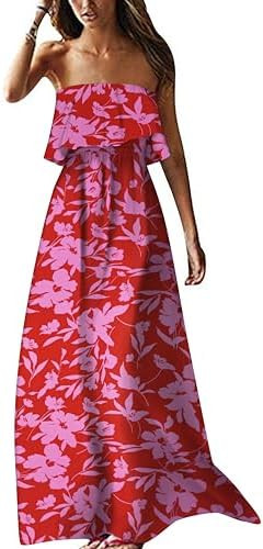 ZMPSIISA Women's Summer Off The Shoulder Maxi Dress Ruffle Strapless Blue White Porcelain Boho Ca... | Amazon (US)