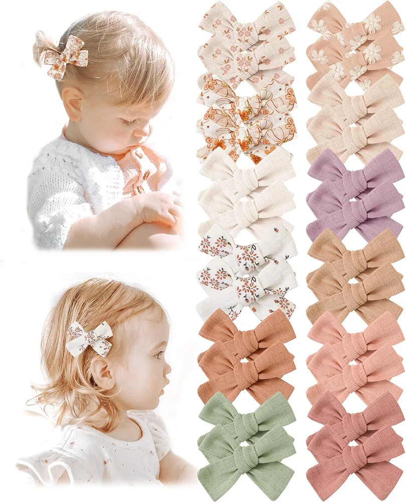 Niceye Baby Hair Clips - 24 Pcs Fully Lined Hair Bow Clips for Fine Hair Cotton Tiny Hair Barrett... | Amazon (US)