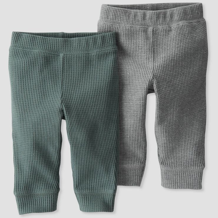 Little Planet By Carter's Baby 2pk Organic Cotton Waffle Pants - Gray/Sage Green | Target