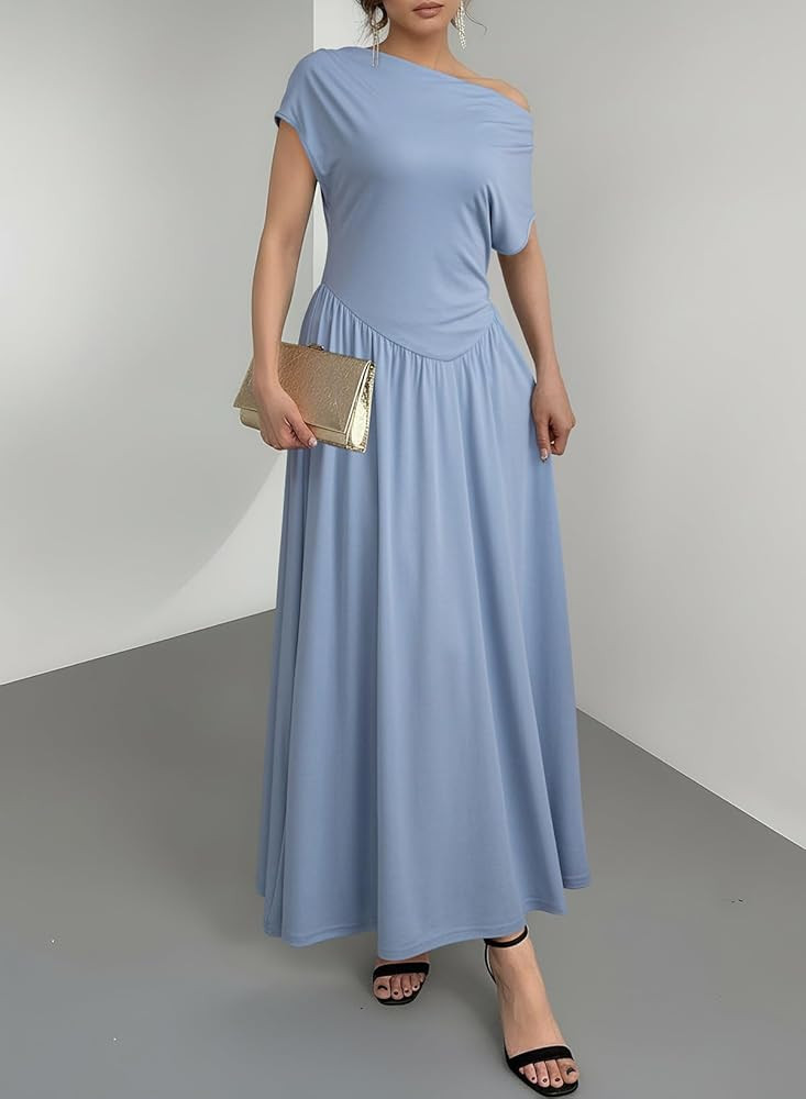 Dokotoo Womens Summer Dress Elegant Sleeveless Cowl Neck One Shoulder Formal Cocktail Pleated Max... | Amazon (US)