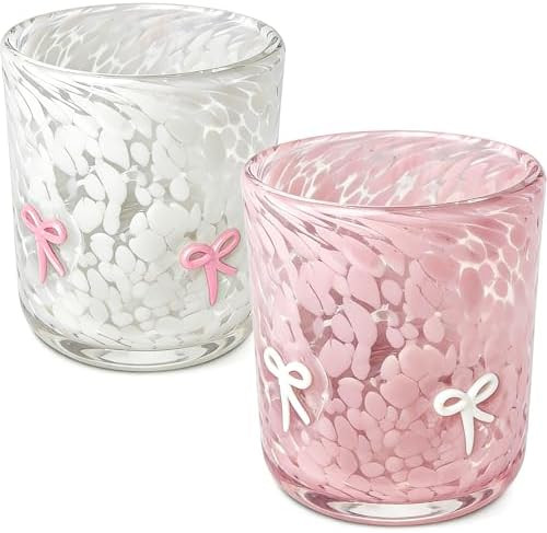 2 Pcs Bow Icon Juice Glass 14oz Coquette Pink White Bow Drinking Cocktails Glasses Cute Stemless ... | Amazon (US)