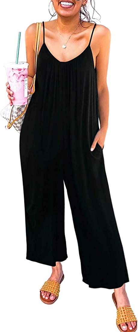 Happy Sailed Women's Casual Sleeveless Front Button Loose Jumpsuits Stretchy Long Pants Romper wi... | Amazon (US)