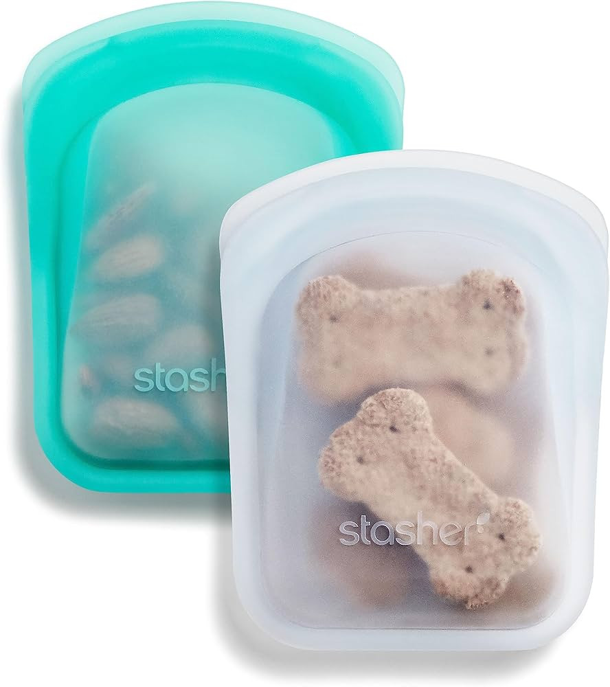 Stasher Premium Silicone Reusable Food Storage Bags, 2-Pack, Clear + Aqua | Multi-Use Food Storag... | Amazon (US)