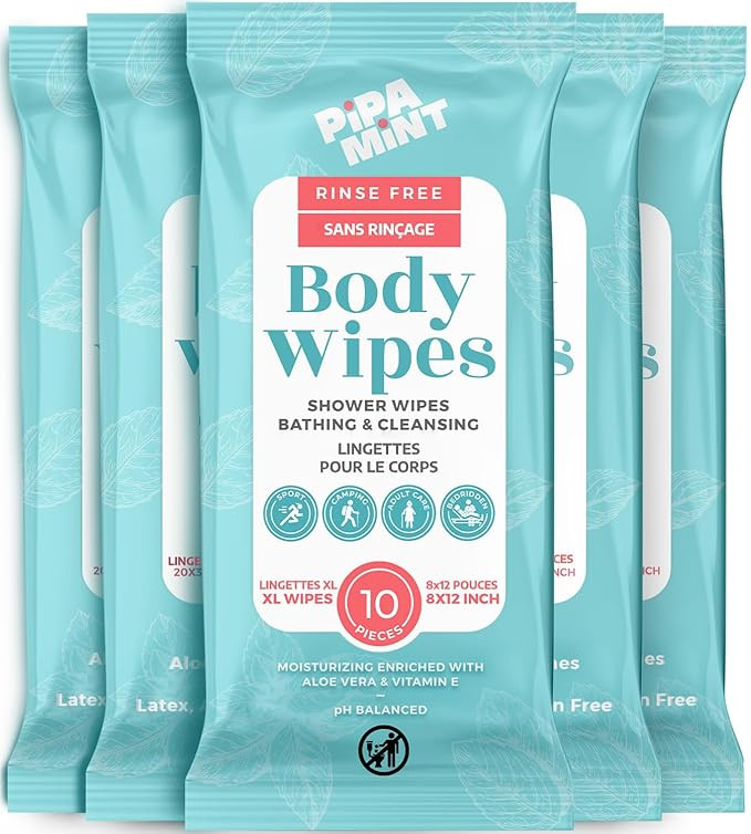 Body Wipes (5 Packs) 50 XL Shower Wipes Body Wipes for Adults Bathing, Traveling, Camping, Gym, C... | Amazon (US)