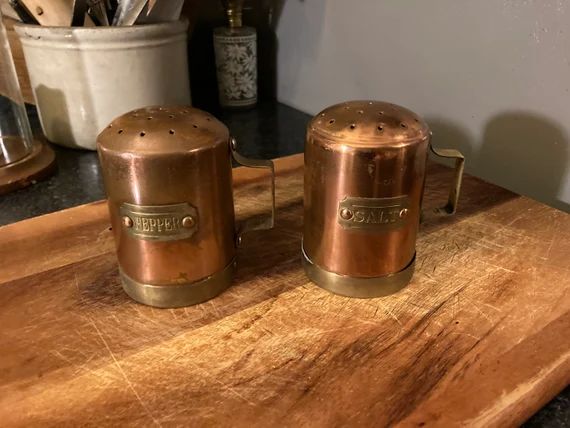Vintage Copper Brass Salt and Pepper Shakers - Etsy | Etsy (US)