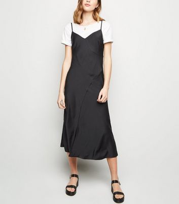Black Textured Slip Midi Dress | New Look | New Look (UK)