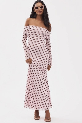 AFRM Long-Sleeve Off-The-Shoulder Mesh Maxi Dress | Anthropologie (US)