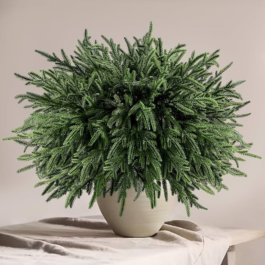 JOICEE 16 Pcs Real Touch Norfolk Pine Branches, 18" Christmas Artificial Green Plants Branch Faux... | Amazon (US)