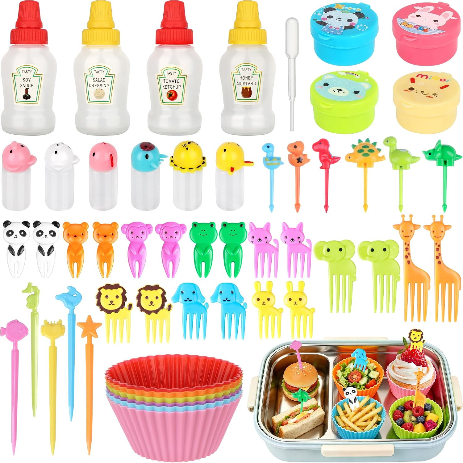 71 Mini Condiment Squeeze Bottles Kit, Bento Lunch Box Accessories for kids | Amazon (US)